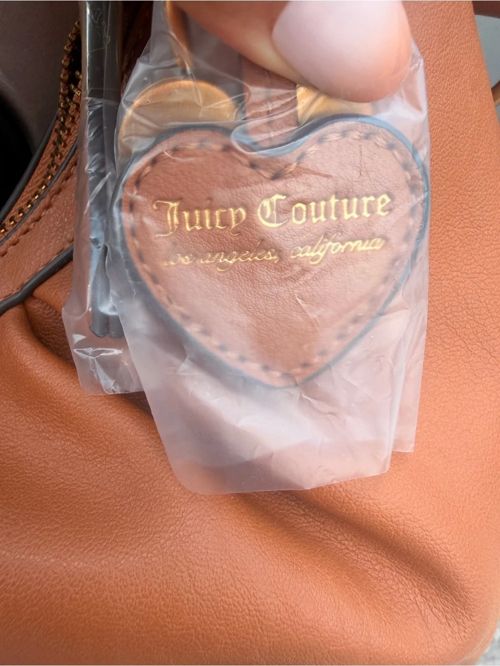 Juicy Couture Caramel Brown Leather Hobo with Heart Logo